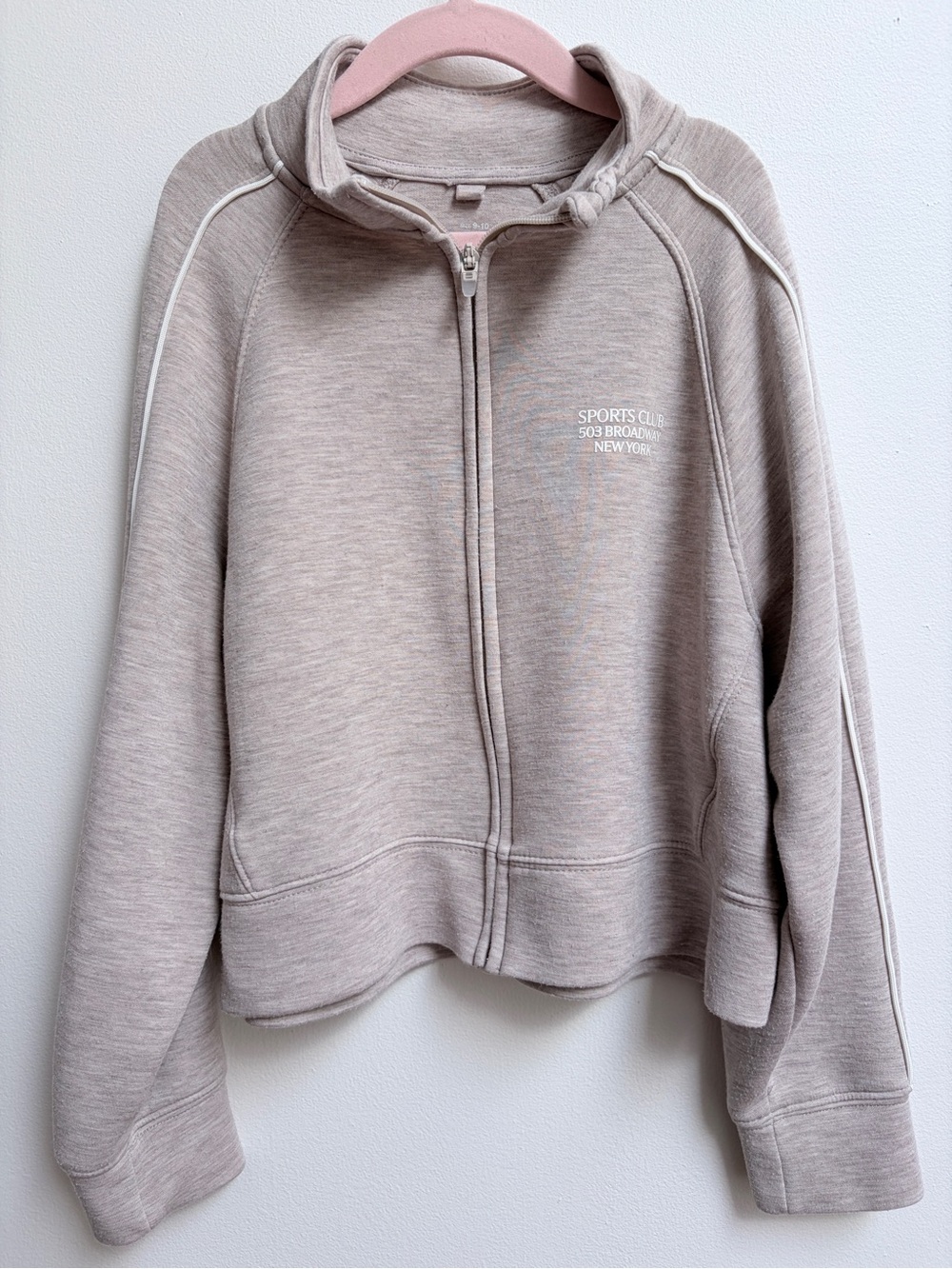 ZARA Sports Club Kids Zip Hoodie Jacket in Light Taupe Sz 9/10